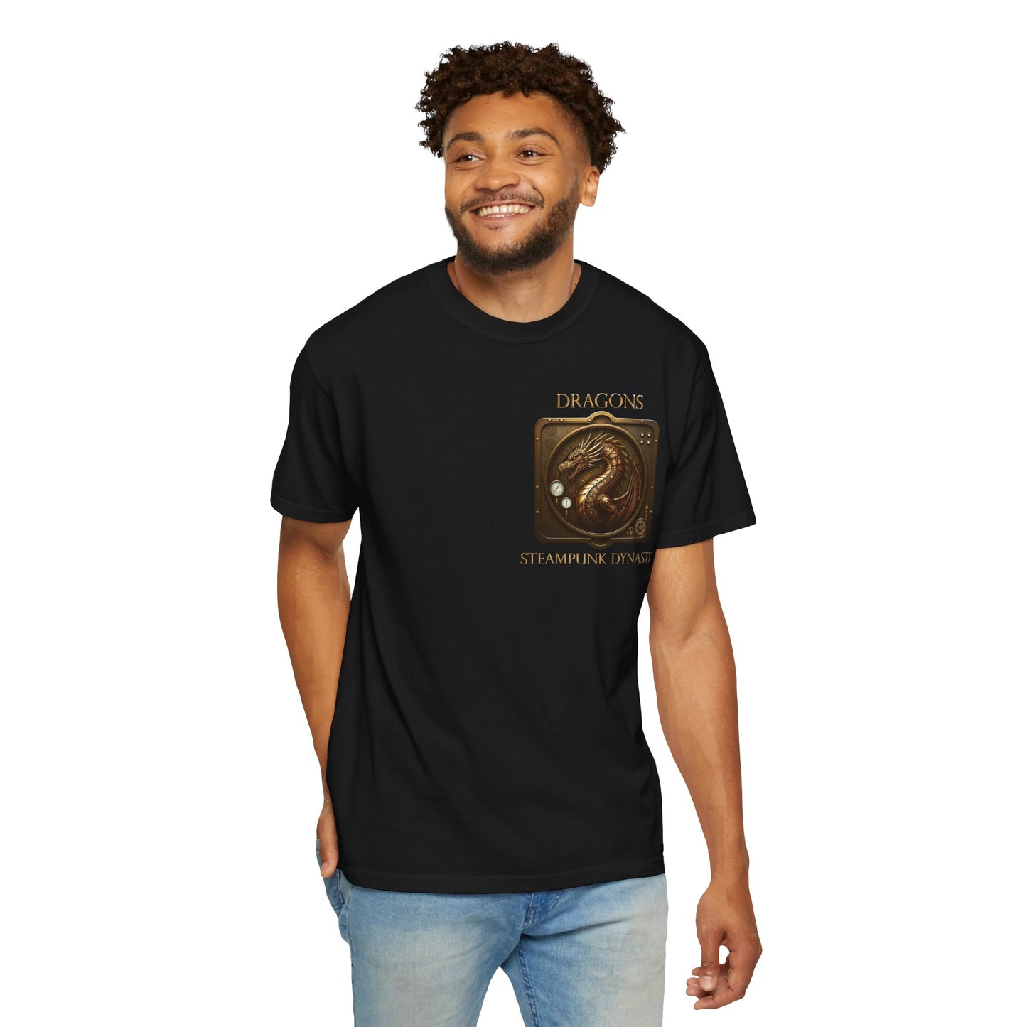 Unisex Heavy Cotton Tee:  "Steampunk Dragons" [Banner/Panel]