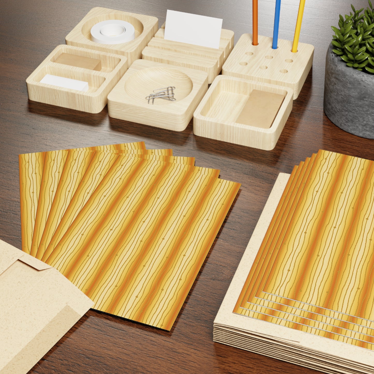 NOTE CARDS: CELSTIAL [STRIPES:  Orange/Gold]