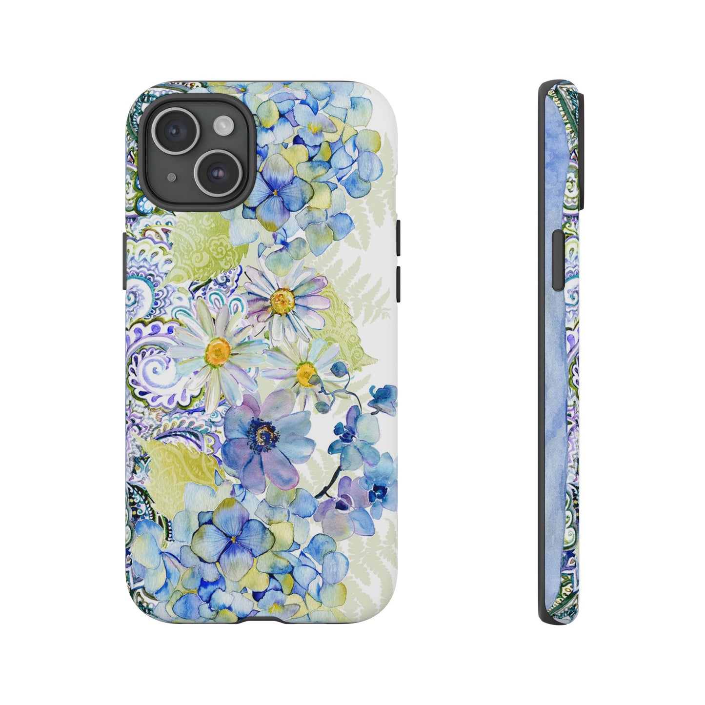 Apple I-Phone 15 (Series) Tough Case-Phone Case:  Leah [Light Blue Flower Border]