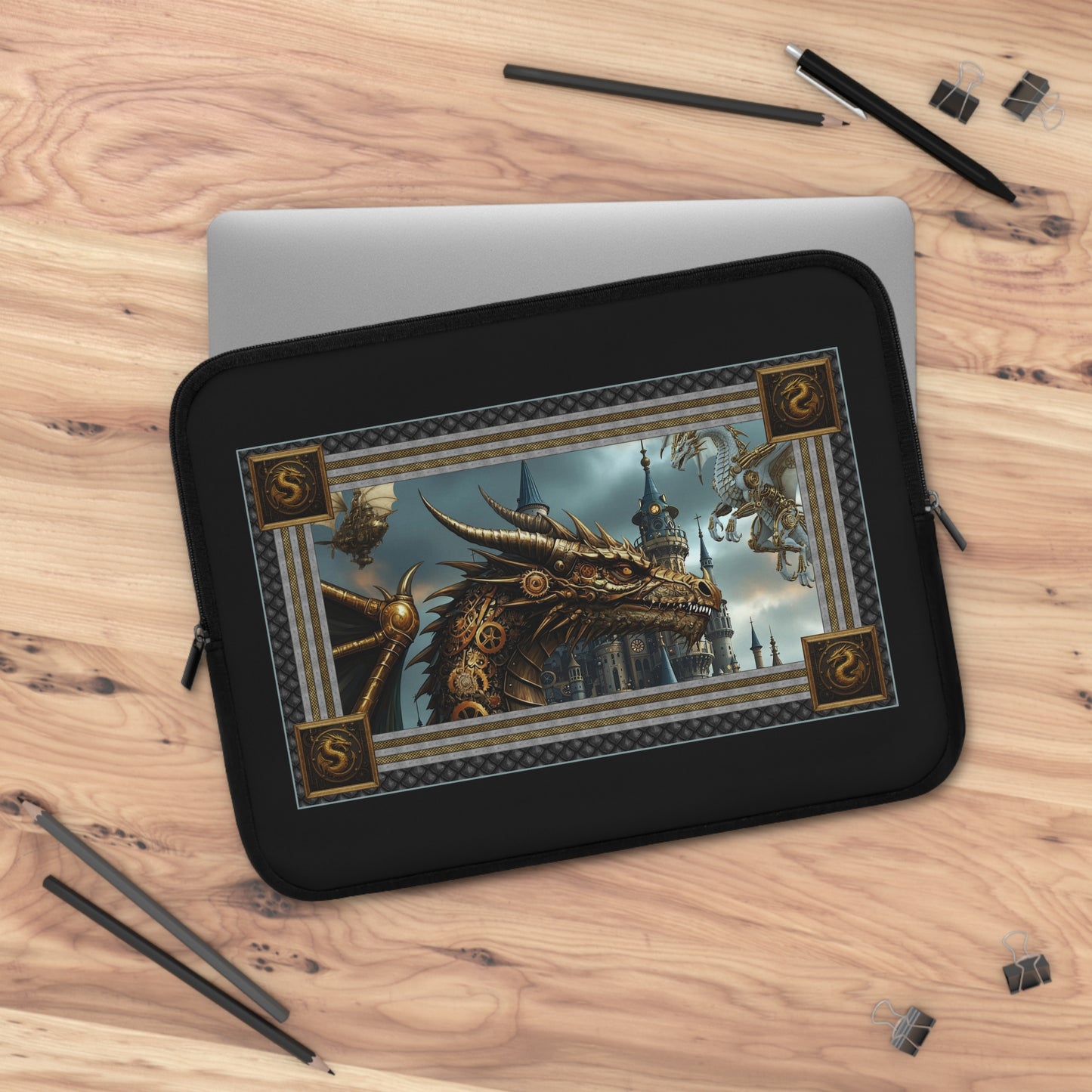 Laptop Sleeve (Sizes:  13", 15", 17"):  Steampunk Dragons [Dragon Head]