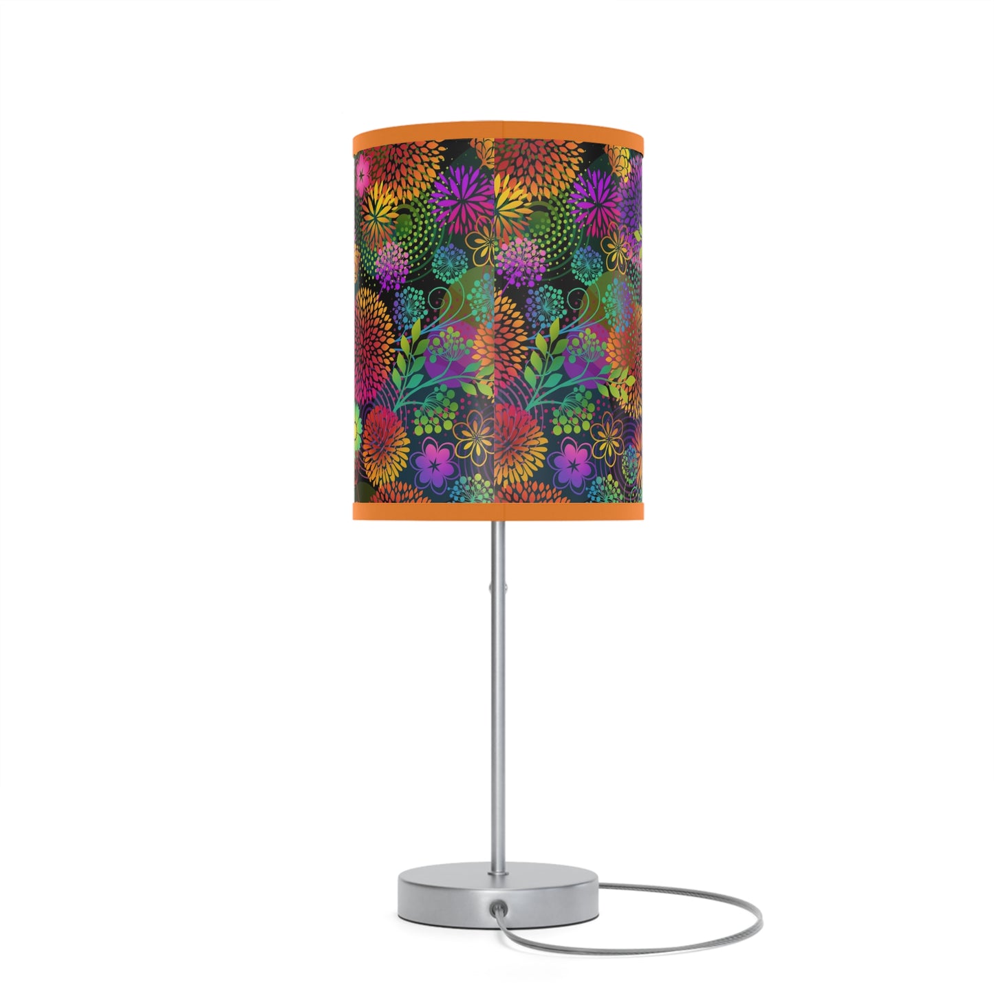 Table Lamp: Silver Base - Unusual Garden [Bright Flowers]