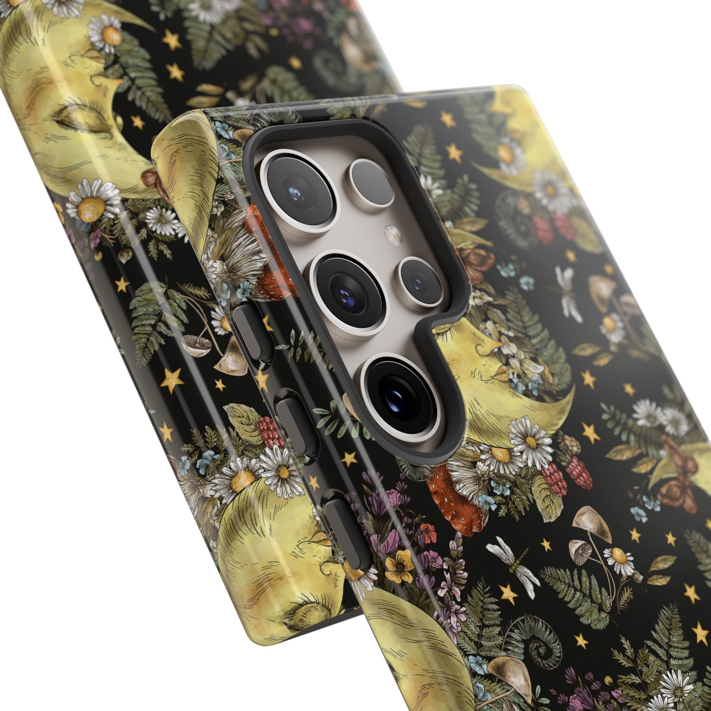 Samsung Galaxy Series Tough Case-Phone Case: The Sun, The Moon, And The Stars [Celestial Moon with Flowers]