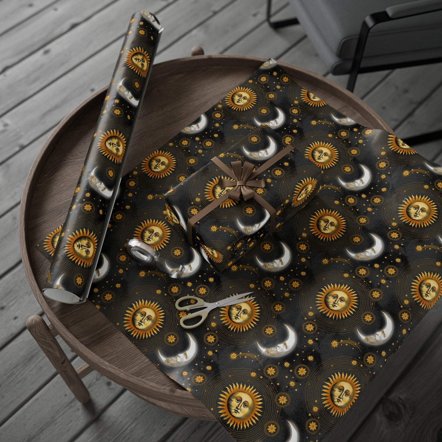Wrapping Paper:  Celestial [Black-Haze Suns/Moons]