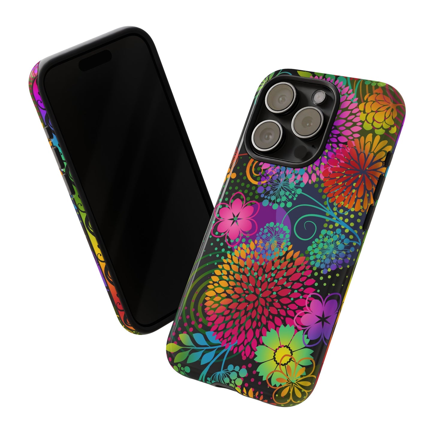 Apple I-Phone 15 Tough Case-Phone Case:  Unusual Garden [Bright Flowers Border]