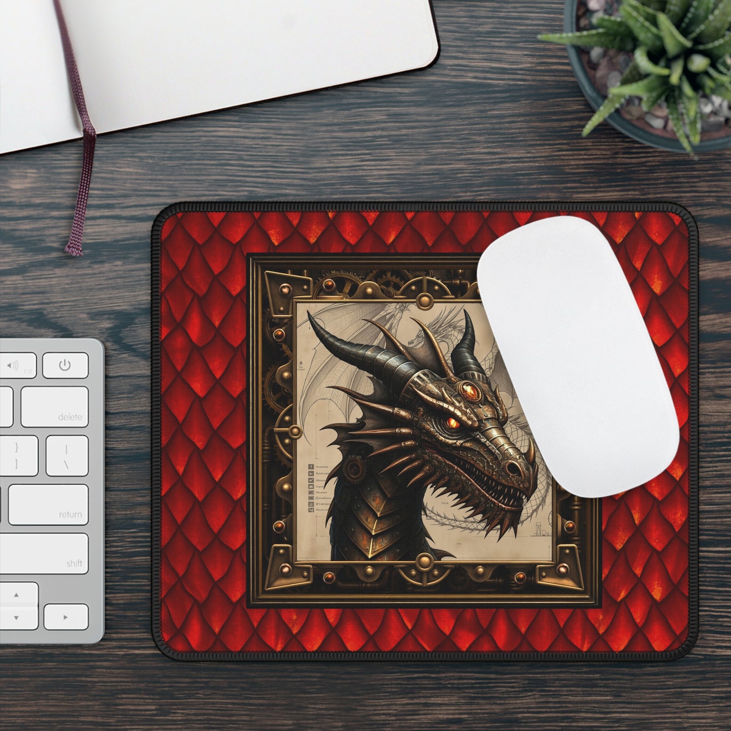 Mouse Pad-Gaming;  9x7:  Dragons [Steampunk Drageon/Red Scales]
