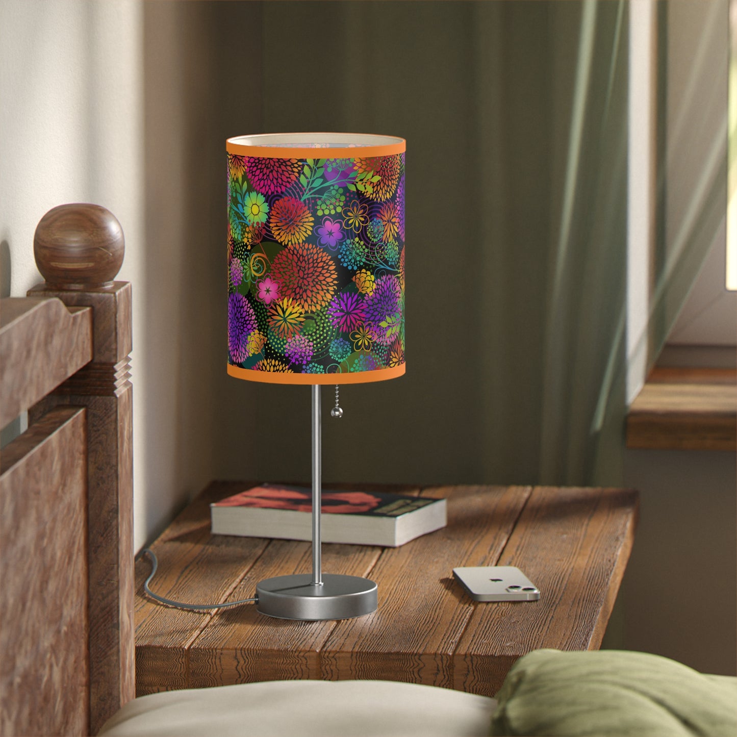Table Lamp: Silver Base - Unusual Garden [Bright Flowers]