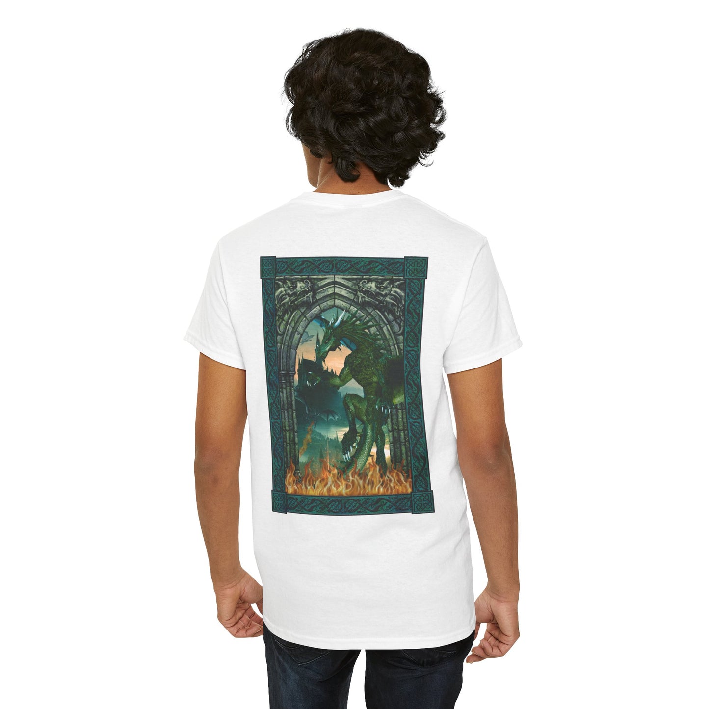 Unisex Heavy Cotton Tee:  Emerald Dragons [Dragon Eye]