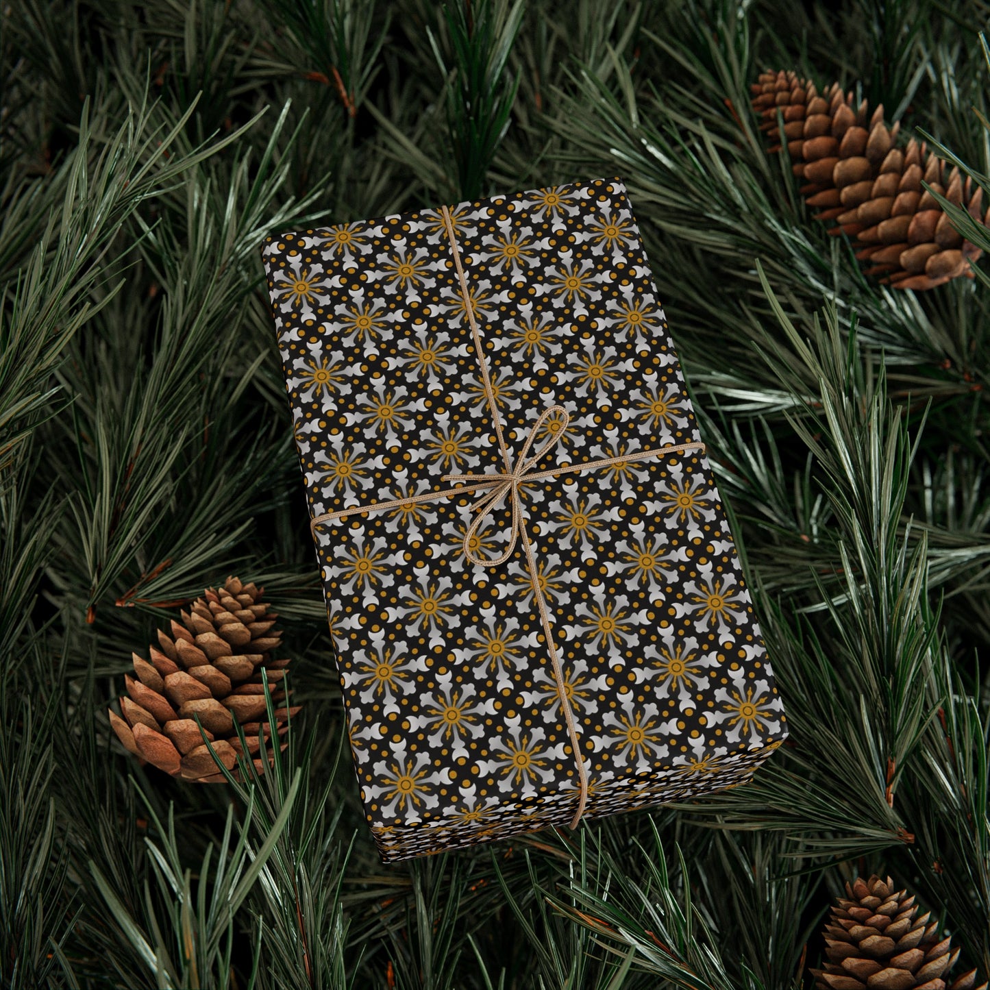 Wrapping Paper:  Celestial [Black/Gold Starbursts]