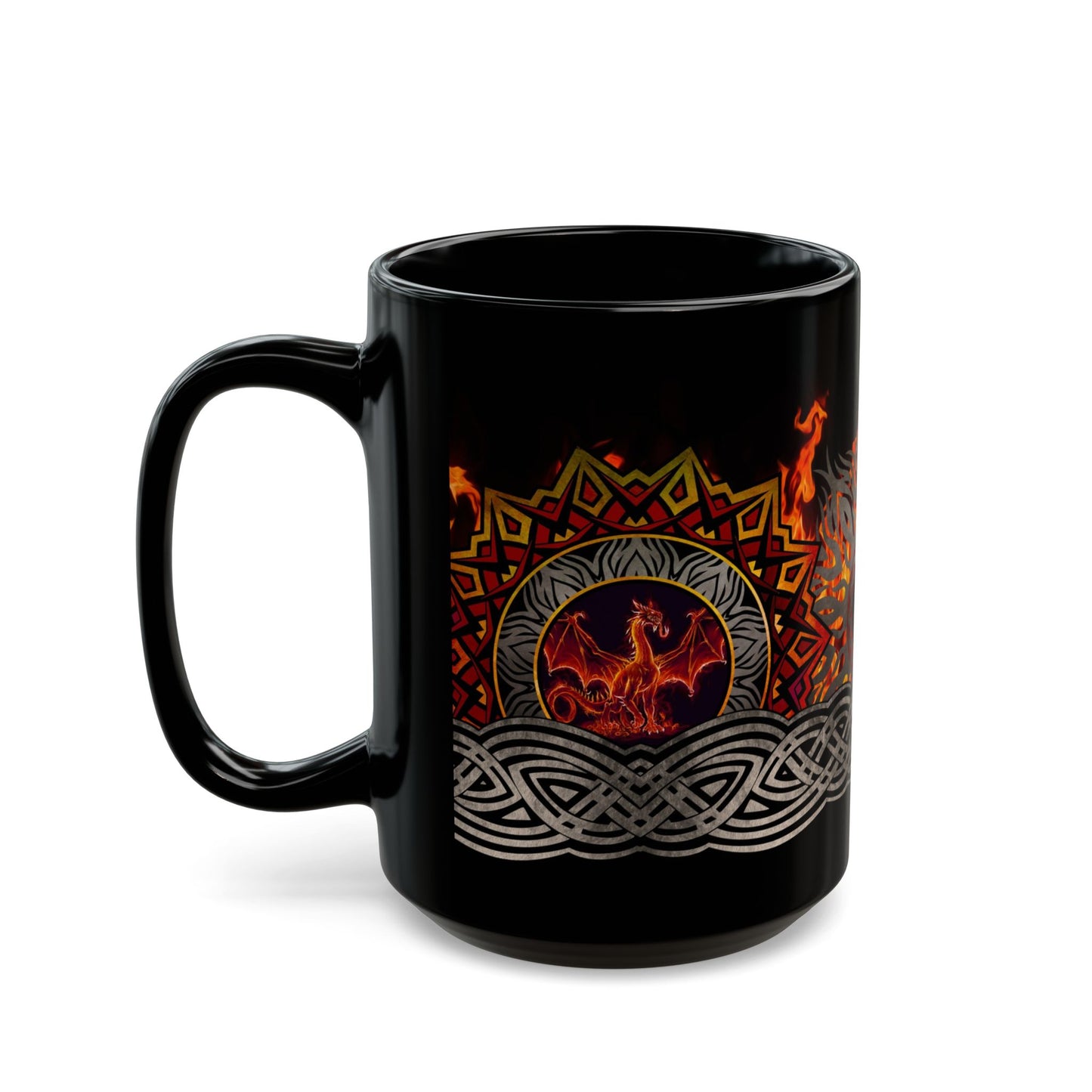 Black Mug-15oz:  "Red Dragons" Border