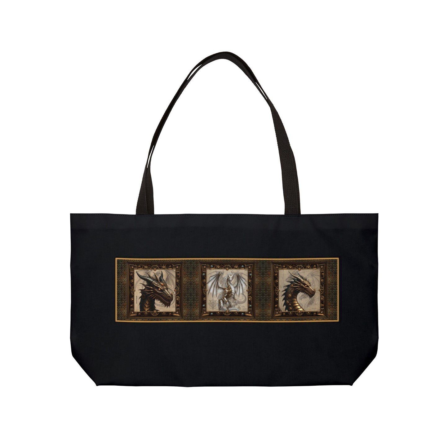 Weekender Tote Bag (Large):  Steampunk Dragons [Dragon Border/Gold Scales]
