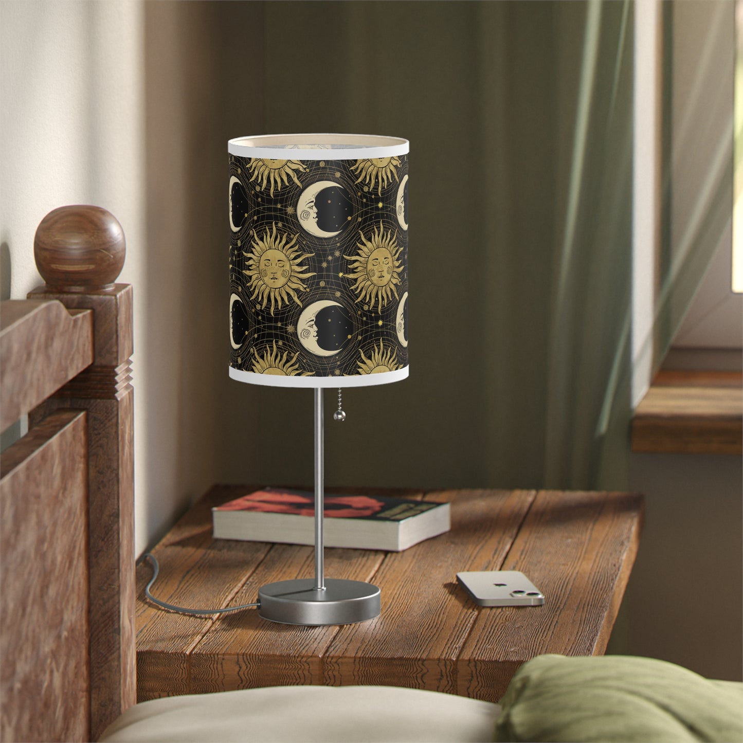 Table Lamp: Silver Base - The Sun, The Moon, and The Stars [Gold Sun and Moons]