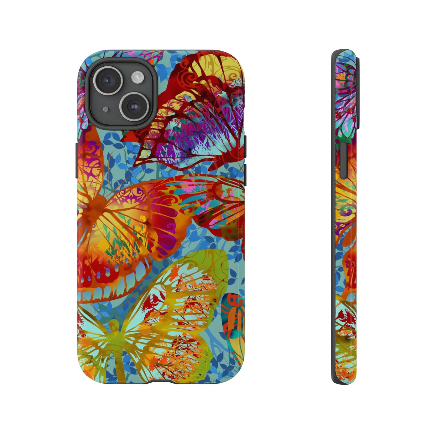Apple I-Phone 15 (Series) Tough Case-Phone Case:  Dreamscapes [Light Green Butterflies]