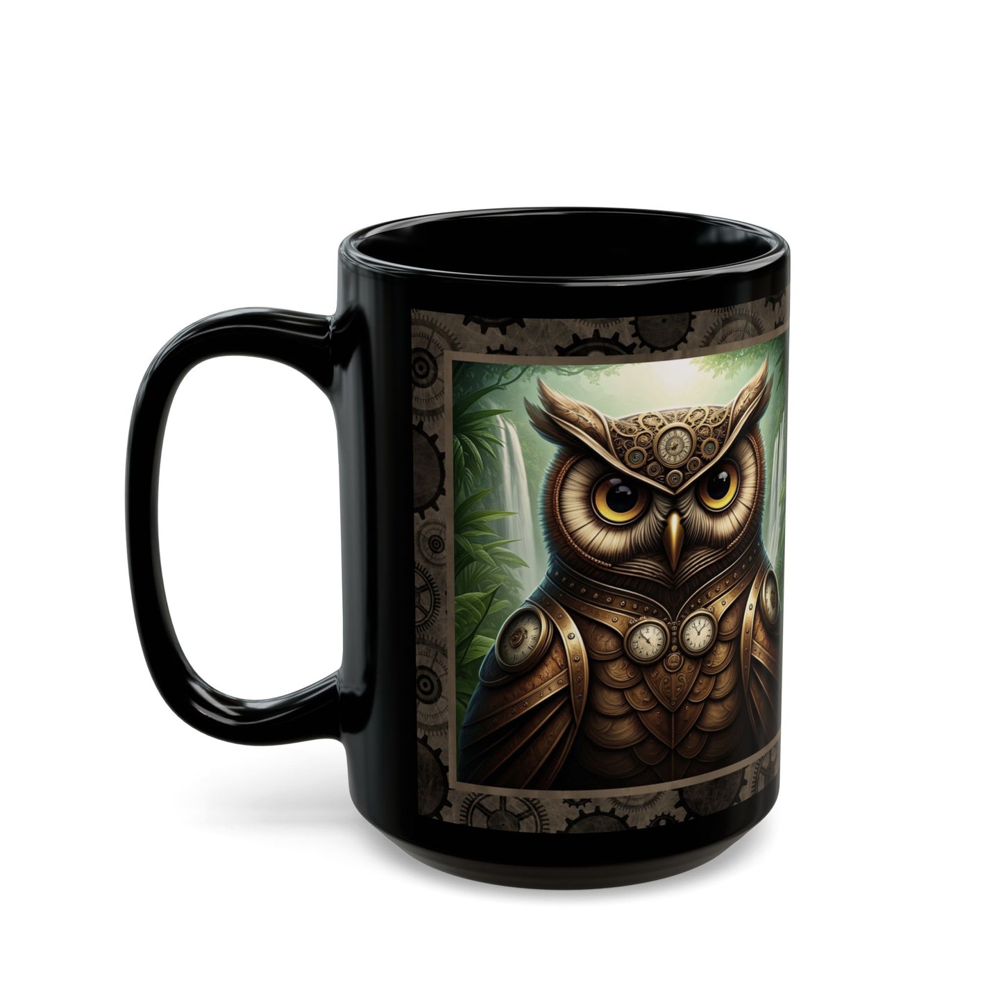 Black Mug-15oz:  "Steampunk Owl" Panel