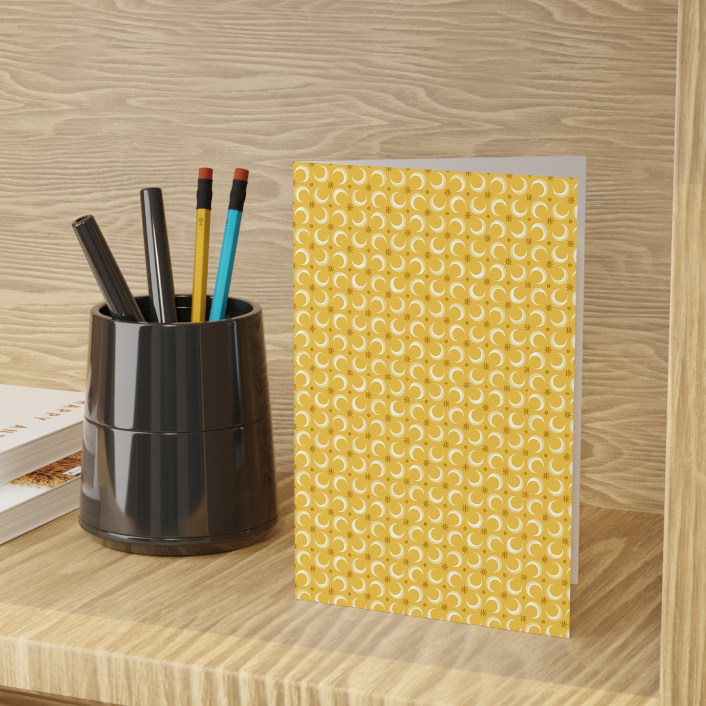 NOTE CARDS:  CELESTIAL [Moons and Stars - White/Yellow]