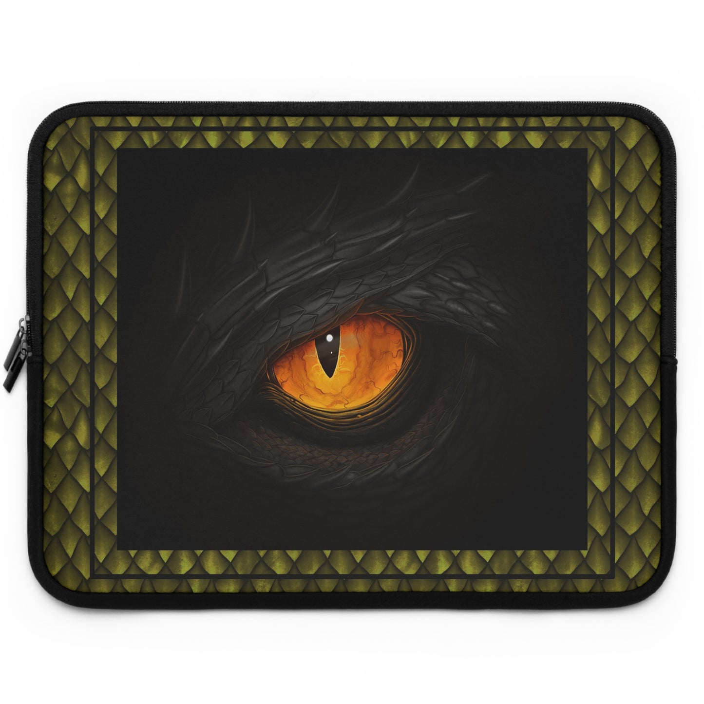 Laptop Sleeve  (Sizes:  13", 15", 17") [Dragons:  Green Scales-Black Eye w/Orange] - From In the Beginning Fabrics.