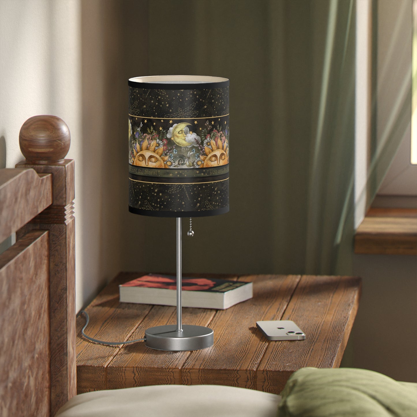 Table Lamp: Silver W/Black Trim; The Sun, The Moon, and The Stars [Sun Panel]