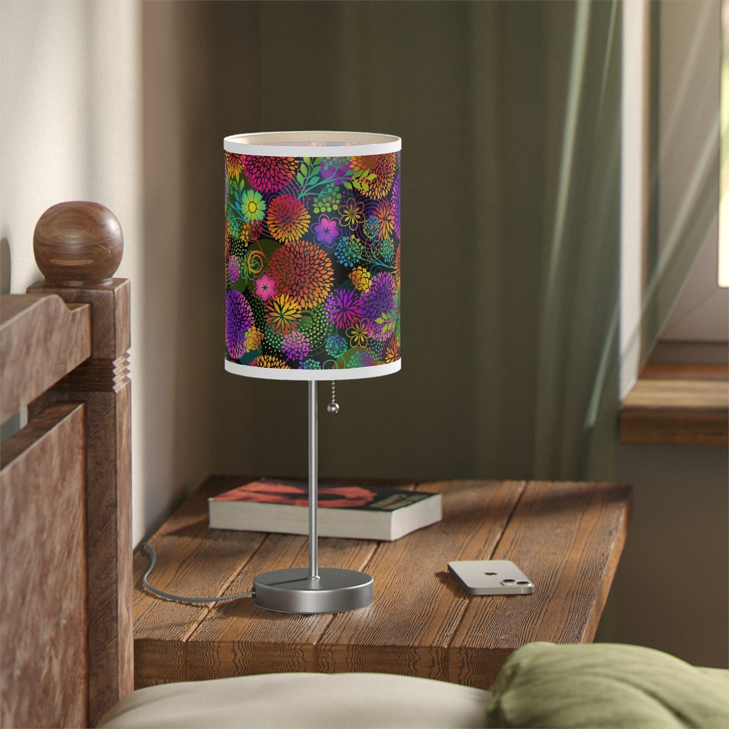Table Lamp: Silver Base - Unusual Garden [Bright Flowers]