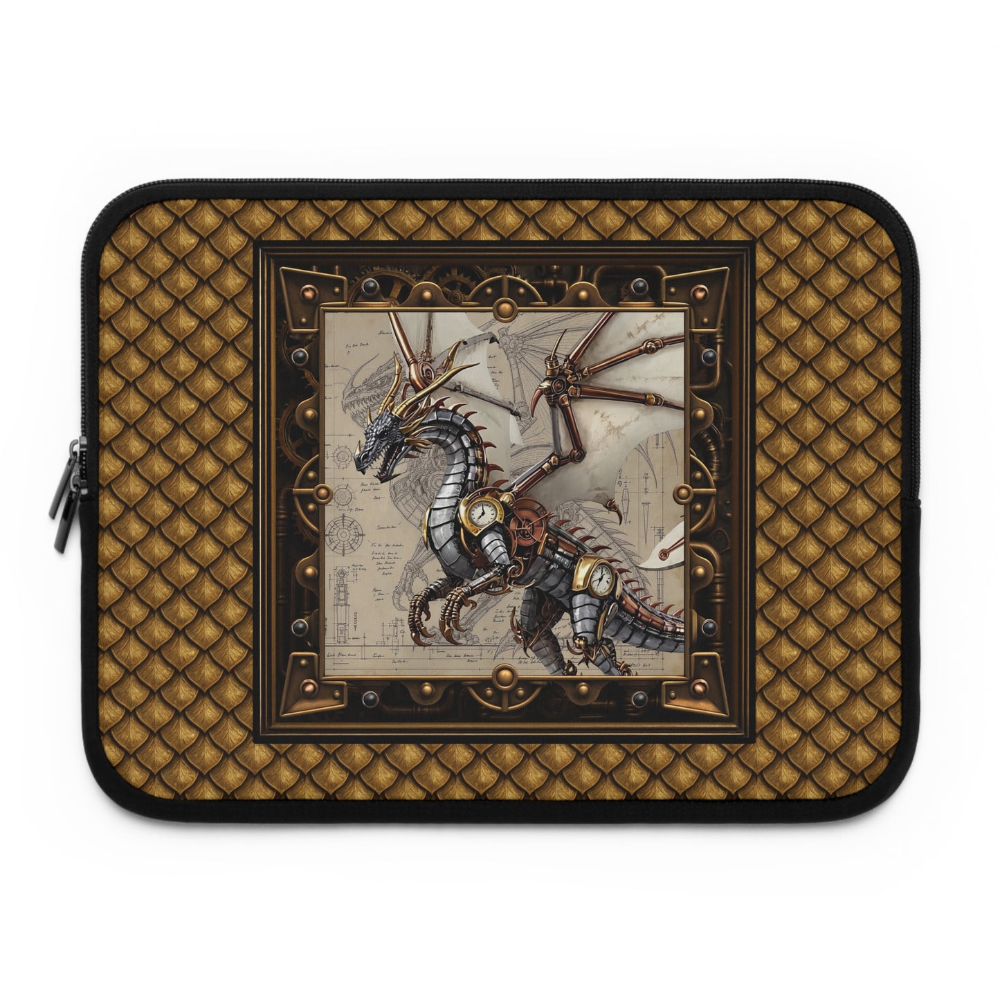 Laptop Sleeve (Sizes:  13", 15", 17"):  Steampunk Dragons [Clock/Wings]