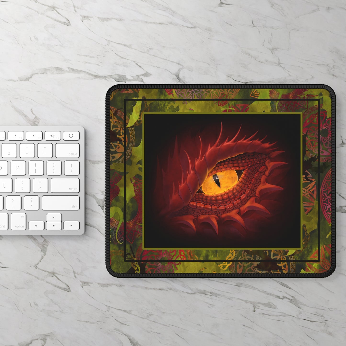 Mouse Pad-Gaming;  9x7 - "Dragons" [Green Tonal-Red Eye]