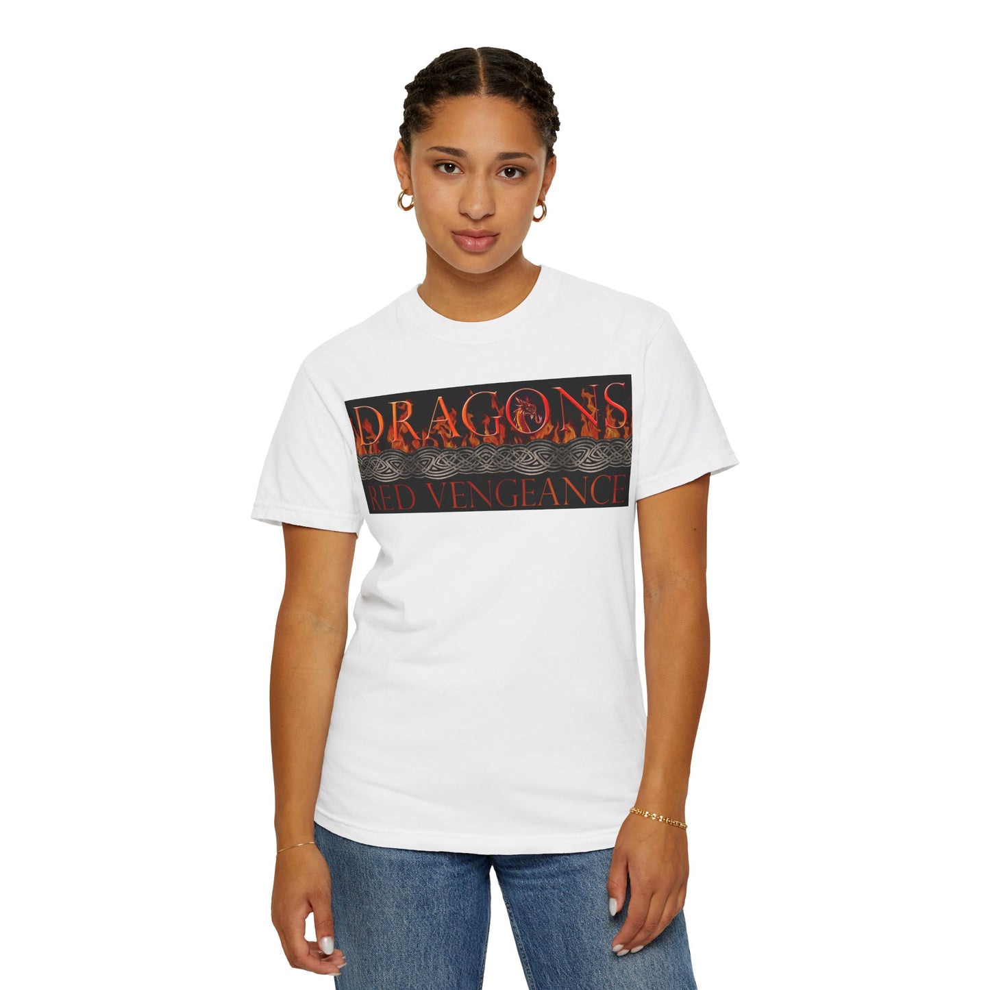 Unisex Heavy Cotton Tee:  "Dragons" [Blue Fury-Banner/Panel]