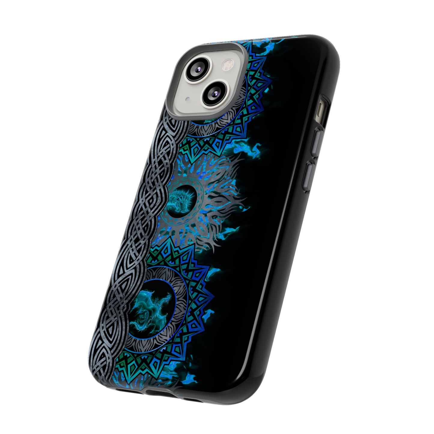 Apple I-Phone 14 (Series) Tough Case-Phone Case: Dragons [Blue Fury Border]