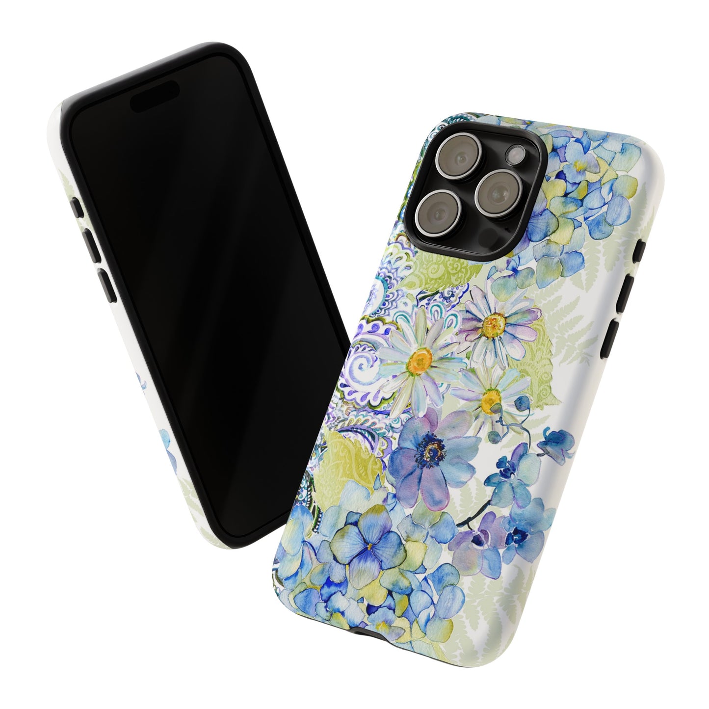 Apple I-Phone 15 (Series) Tough Case-Phone Case:  Leah [Light Blue Flower Border]