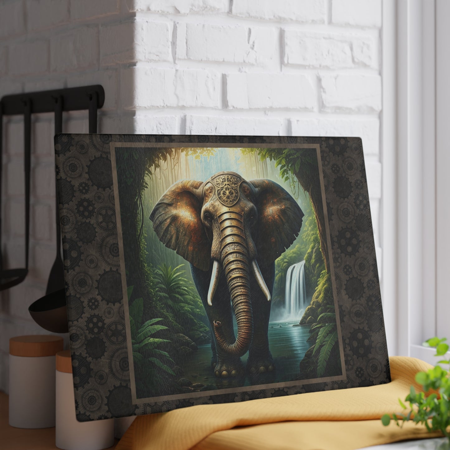 Elephant Jungle Glass Cutting Board – Decorative Wildlife Kitchen Board