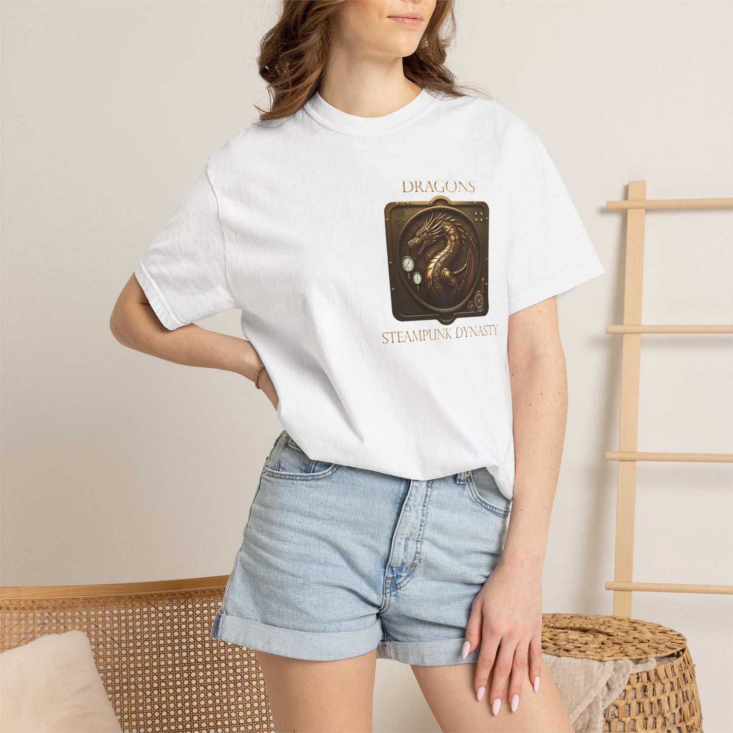 Unisex Heavy Cotton Tee:  "Steampunk Dragons" [Banner/Panel]