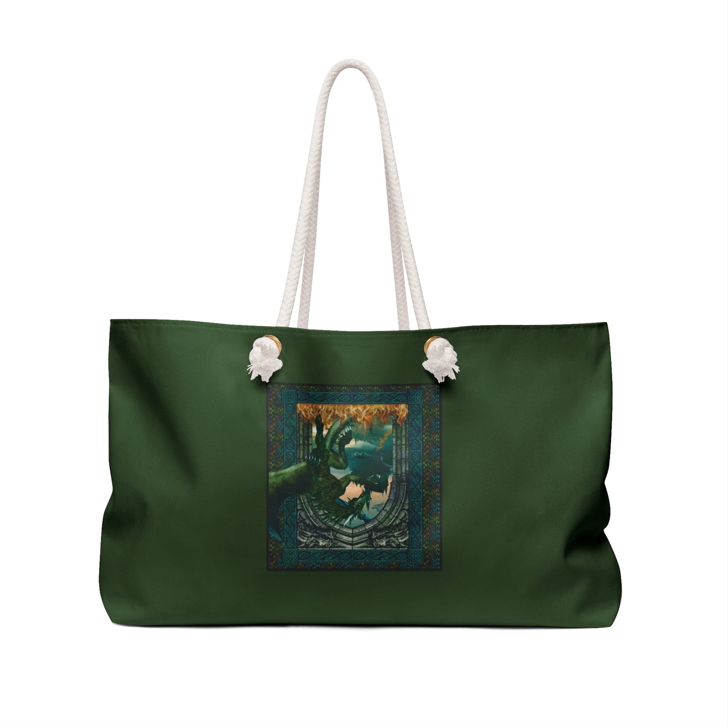 Weekender Tote Bag (Large):  Emerald Dragons [Dragon Panel]