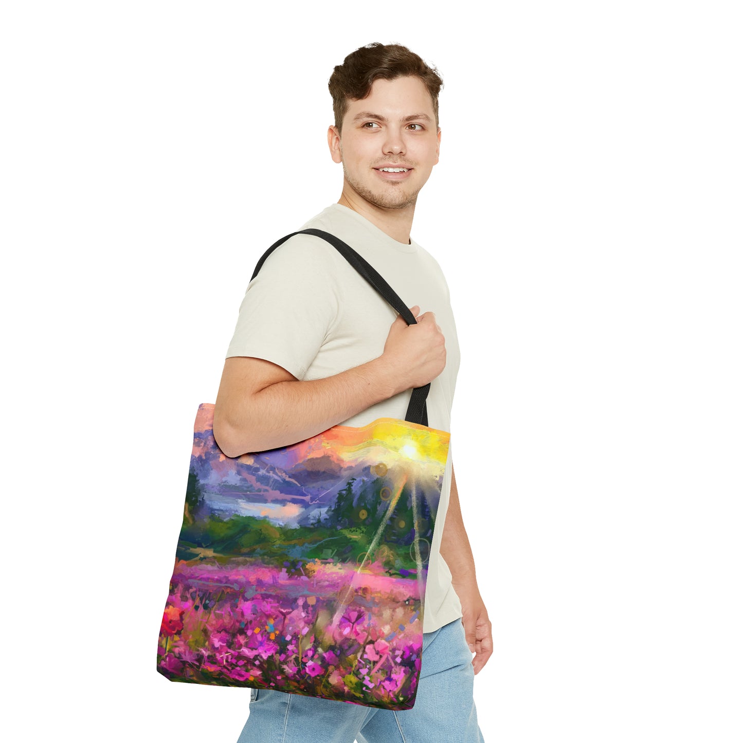 Tote Bag:  large-18x18;  "Year of Art" [Flowers on Mountain]