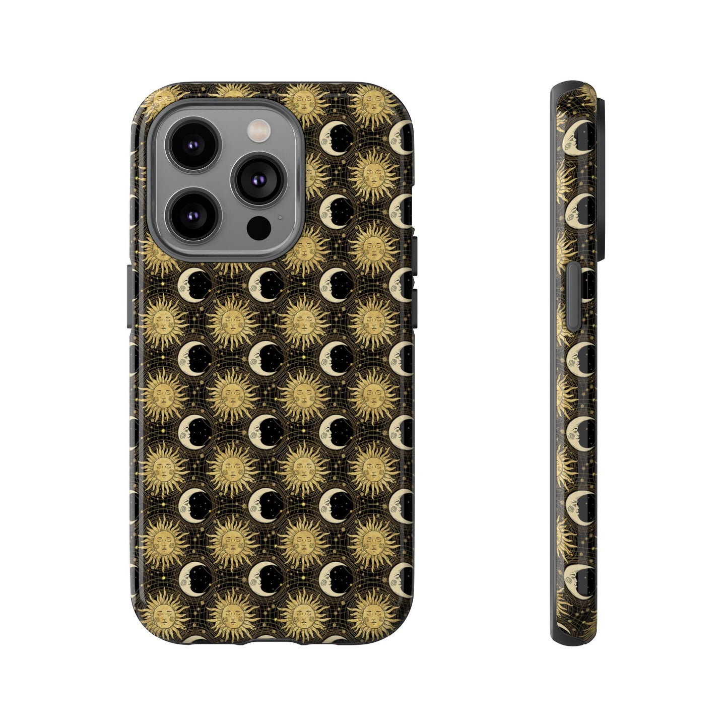Apple I-Phone 14 (Series)-Tough Case-Phone Case: The Sun, The Moon, And The Stars [Gold Suns, Smiling Moons]