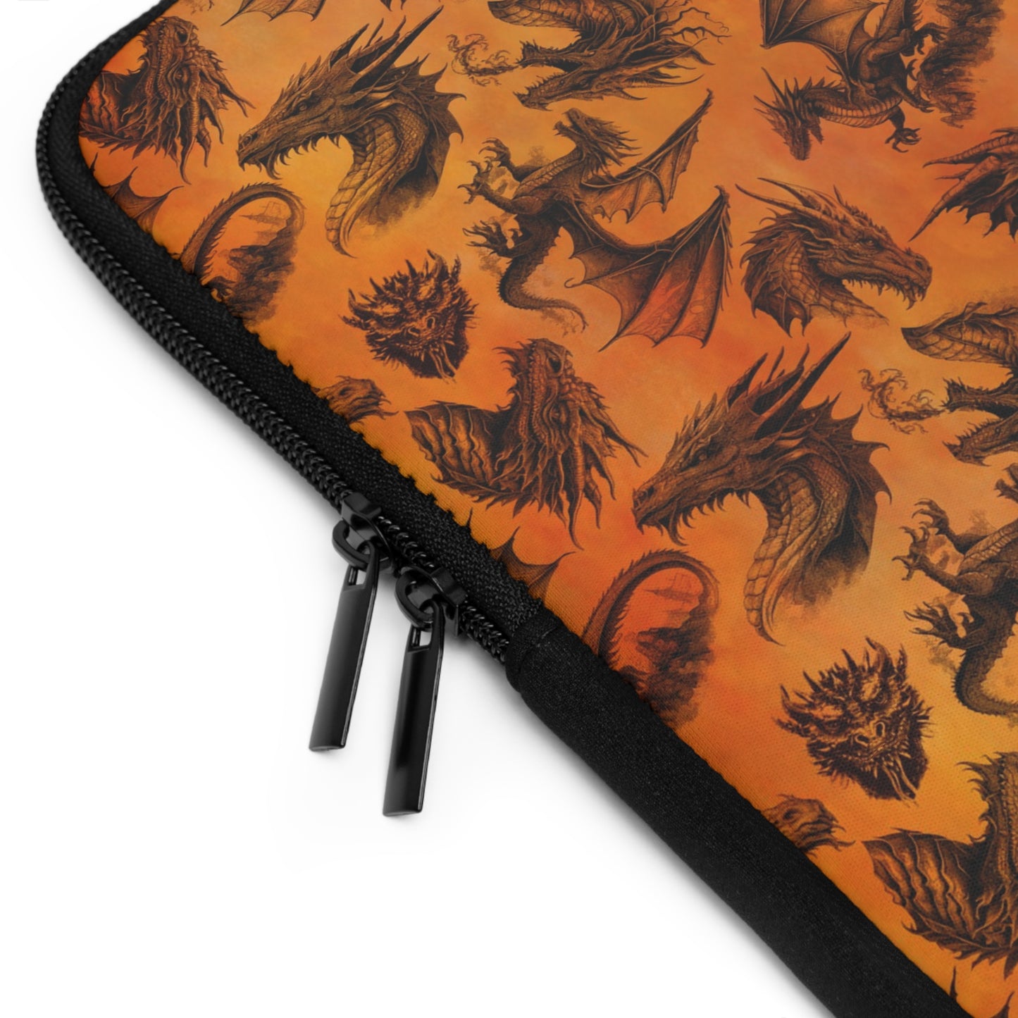 Laptop Sleeve  (Multiple Sizes): Emerald Dragons [Dragon Etching-Orange]