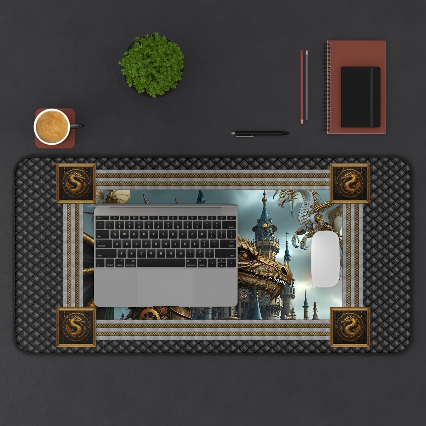 Desk Mat (23x13):  Steampunk Dragons; [Dragon Heard]