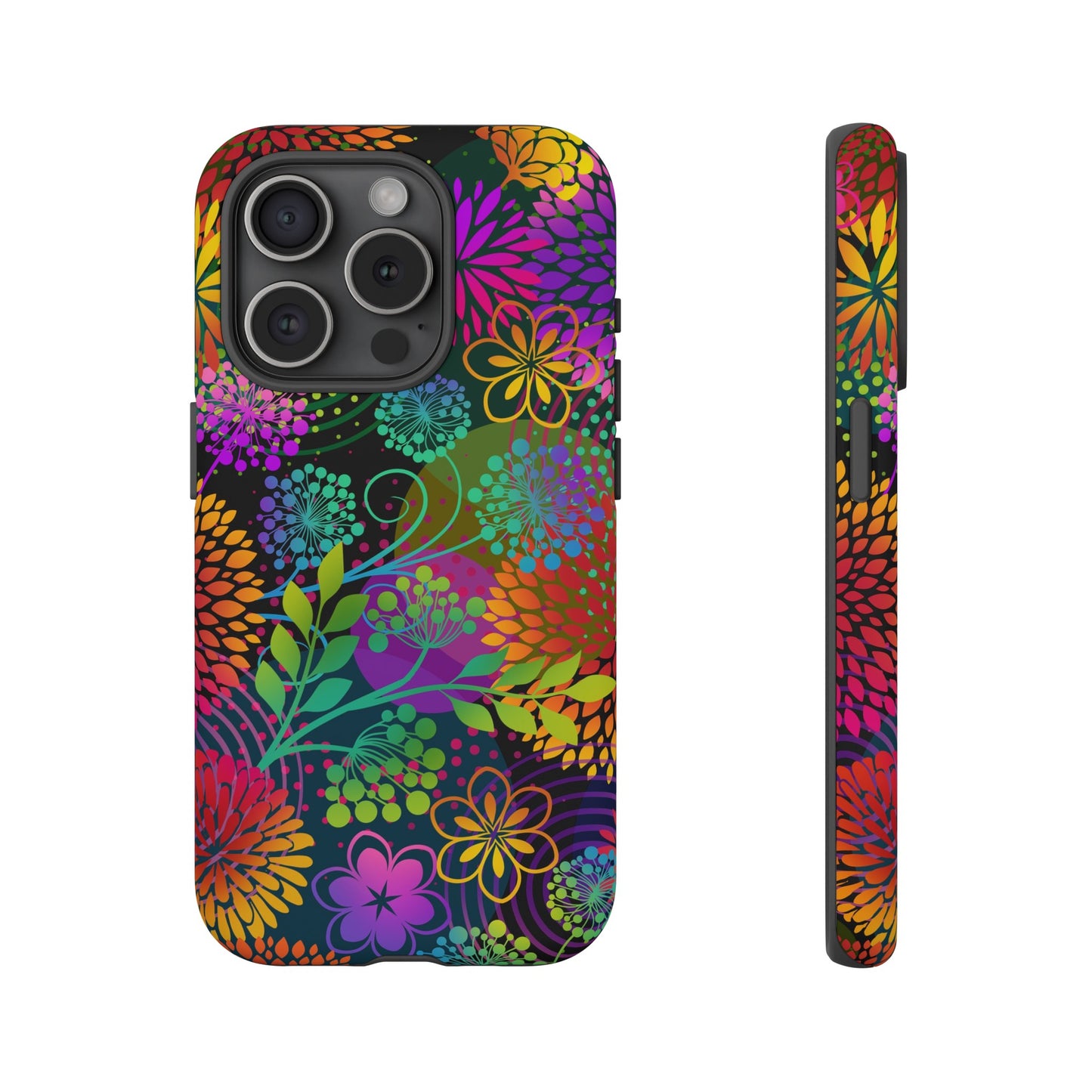 Apple I-Phone 15 Tough Case-Phone Case:  Unusual Garden  [Bright Flowers]