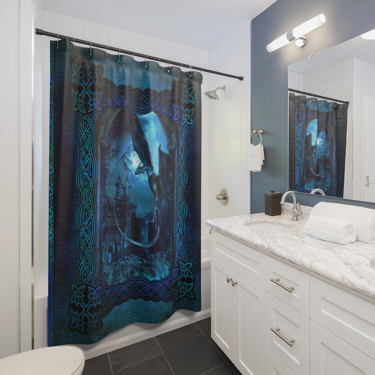 Shower Curtain (71" × 74"):   Dragson [Blue Fury]