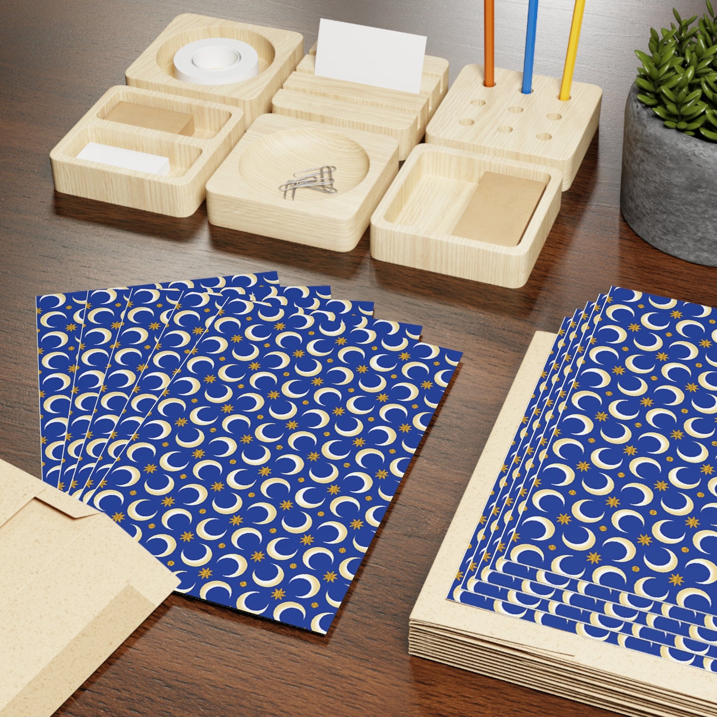 NOTE CARDS: CELESTIAL [Moons and Stars Blue/Gold]