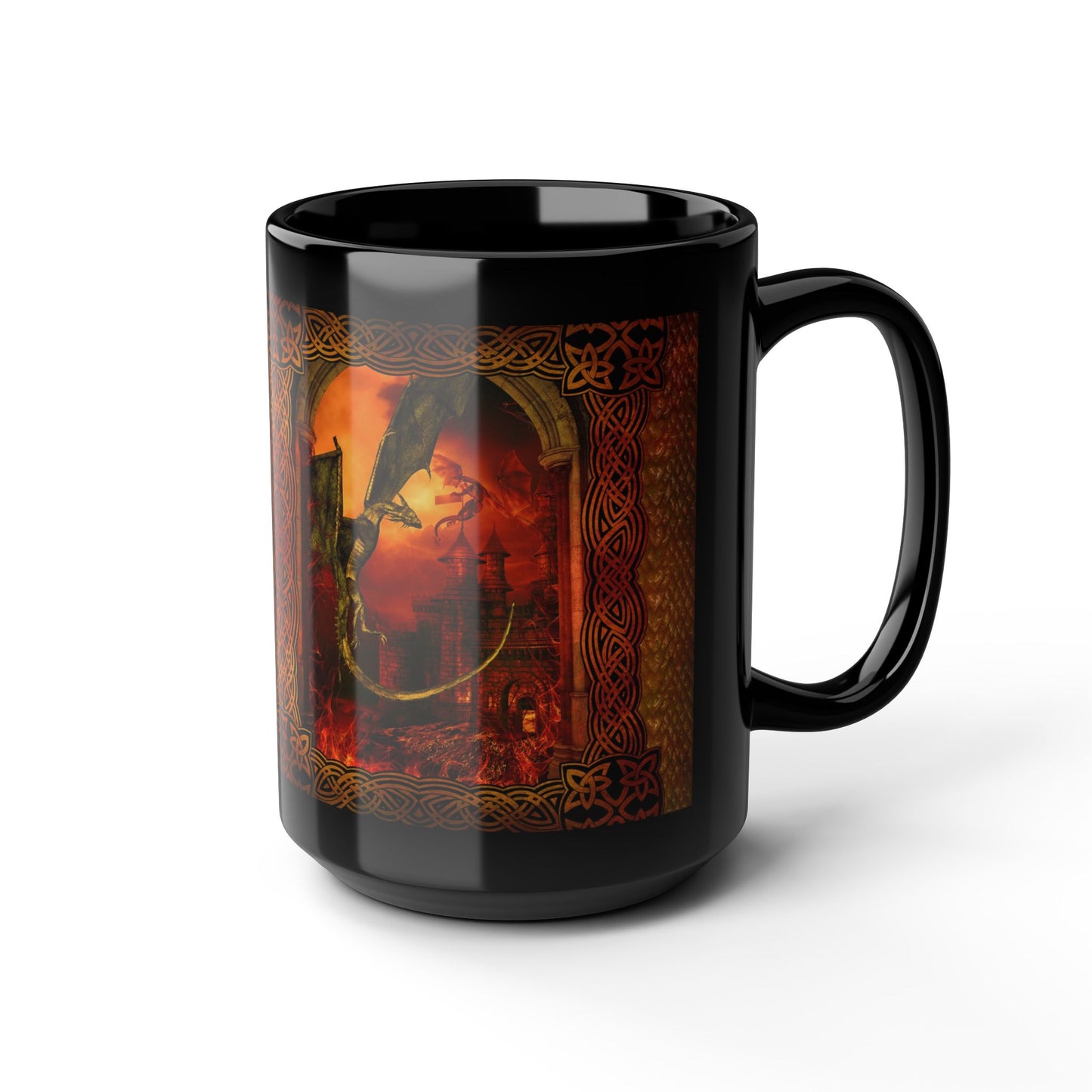 Black Mug-15oz:  "Red Dragons" Panel