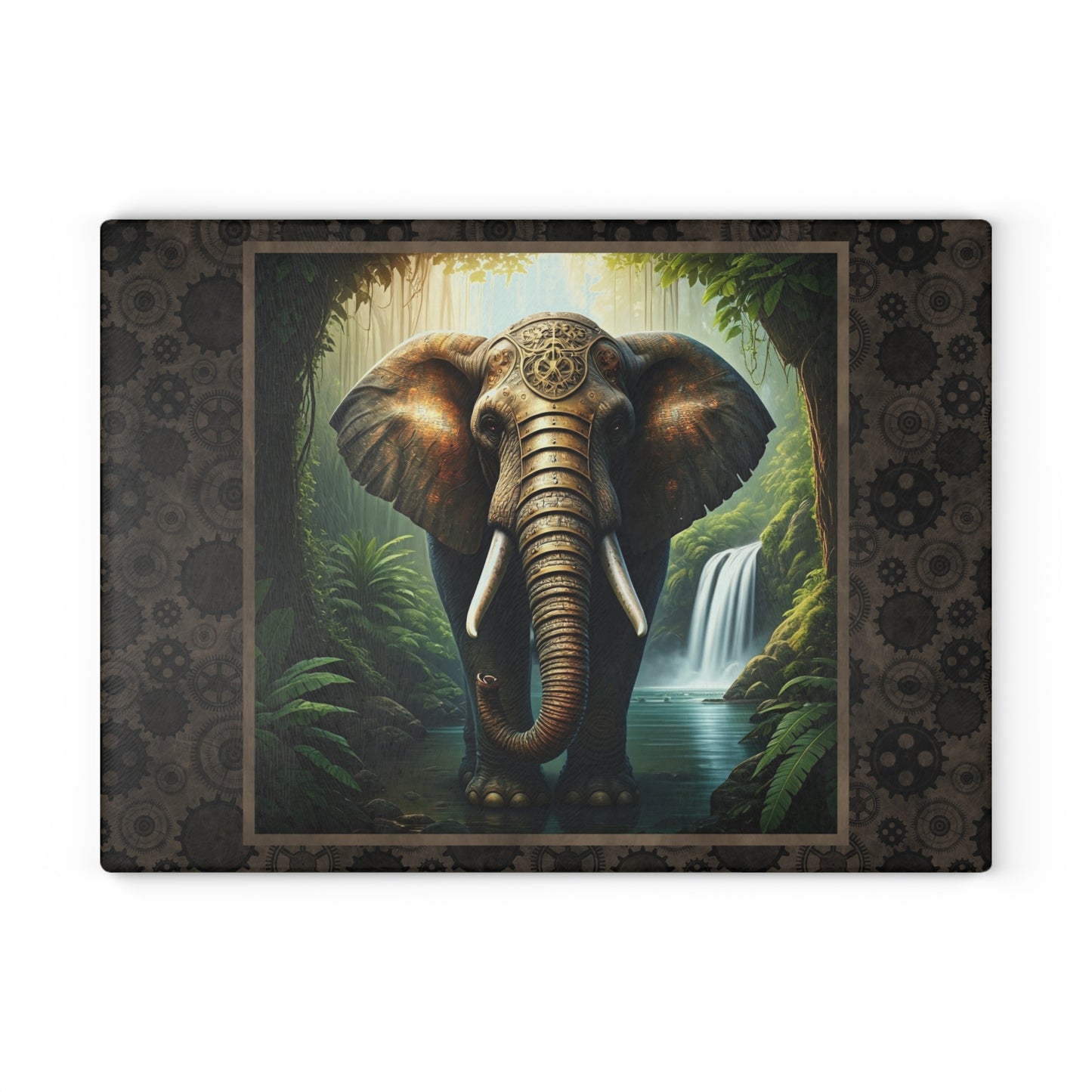 Elephant Jungle Glass Cutting Board – Decorative Wildlife Kitchen Board