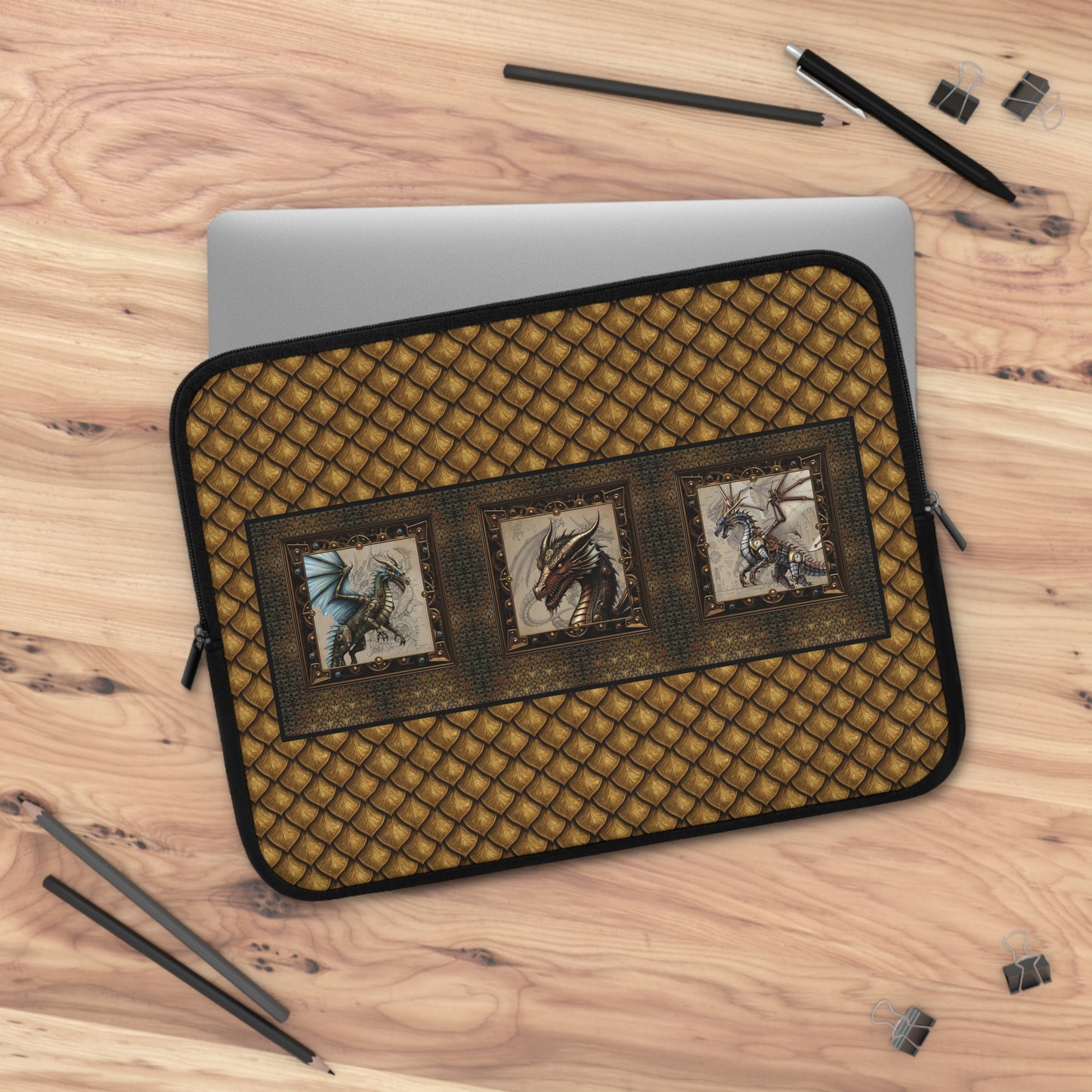 Laptop Sleeve (Sizes:  13", 15", 17"):  Steampunk Dragons [Dragon-Blue Wings]