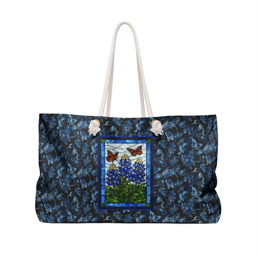 Blue Hydrangea & Butterfly Weekender Bag — Floral Travel Tote