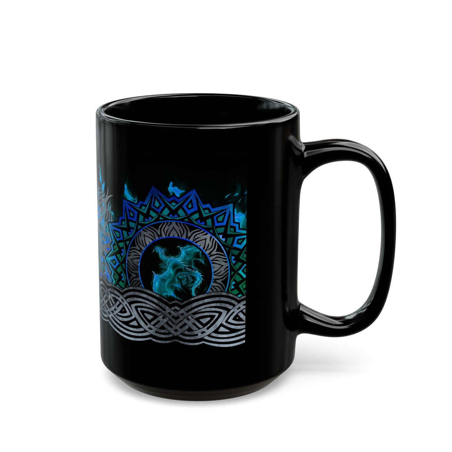 Black Mug-15oz:  "Blue Dragons" Panel