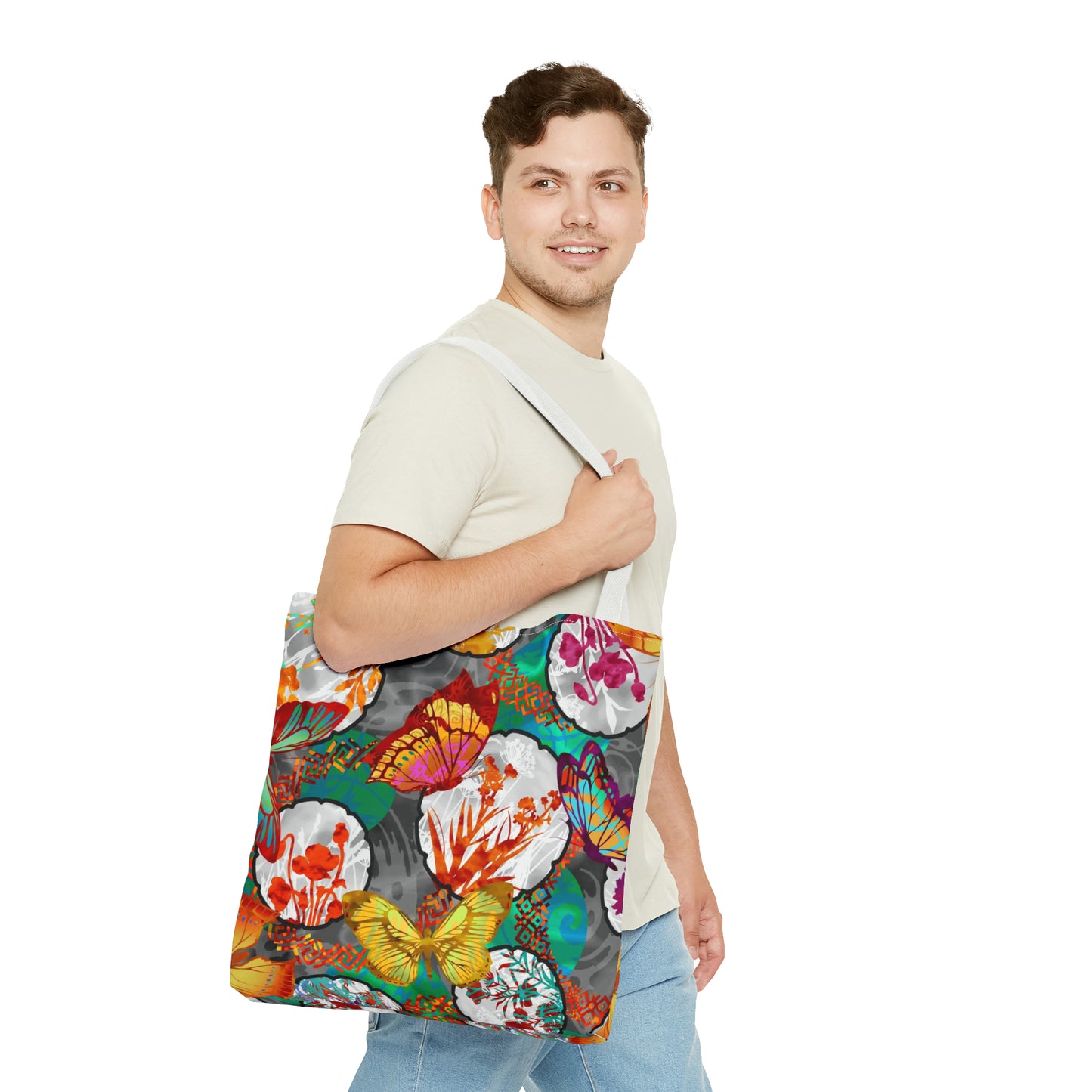 Tote Bag:  Large-18x18; Butterflies w/Lt Green Circles