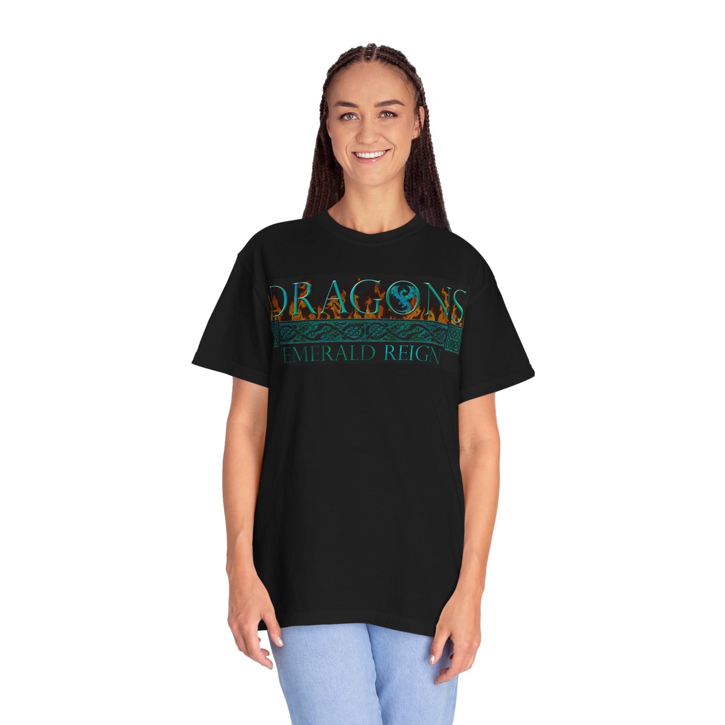 Unisex Heavy Cotton Tee:  "Emerald Dragons" [Banner/Panel]