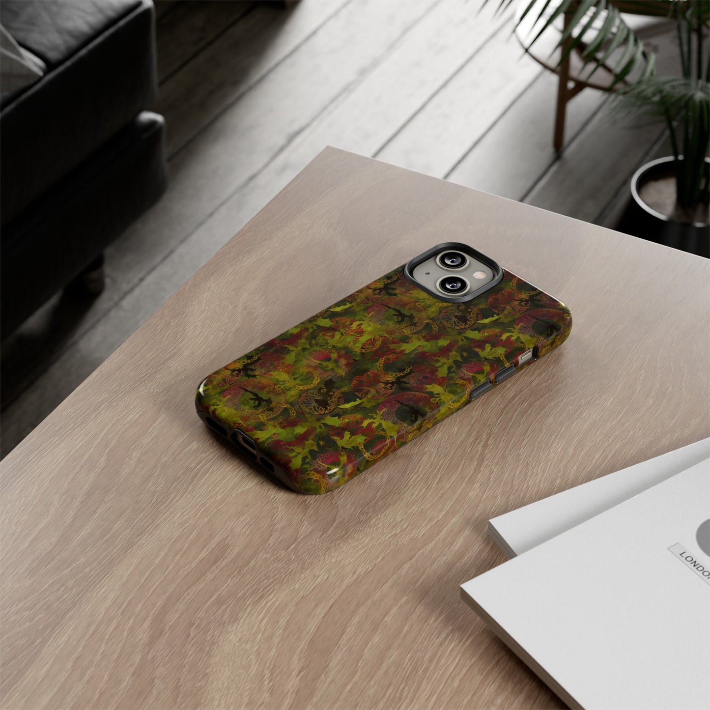 Apple I-Phone 14 (Series) Tough Case-Phone Case: Dragons [Green Panel]