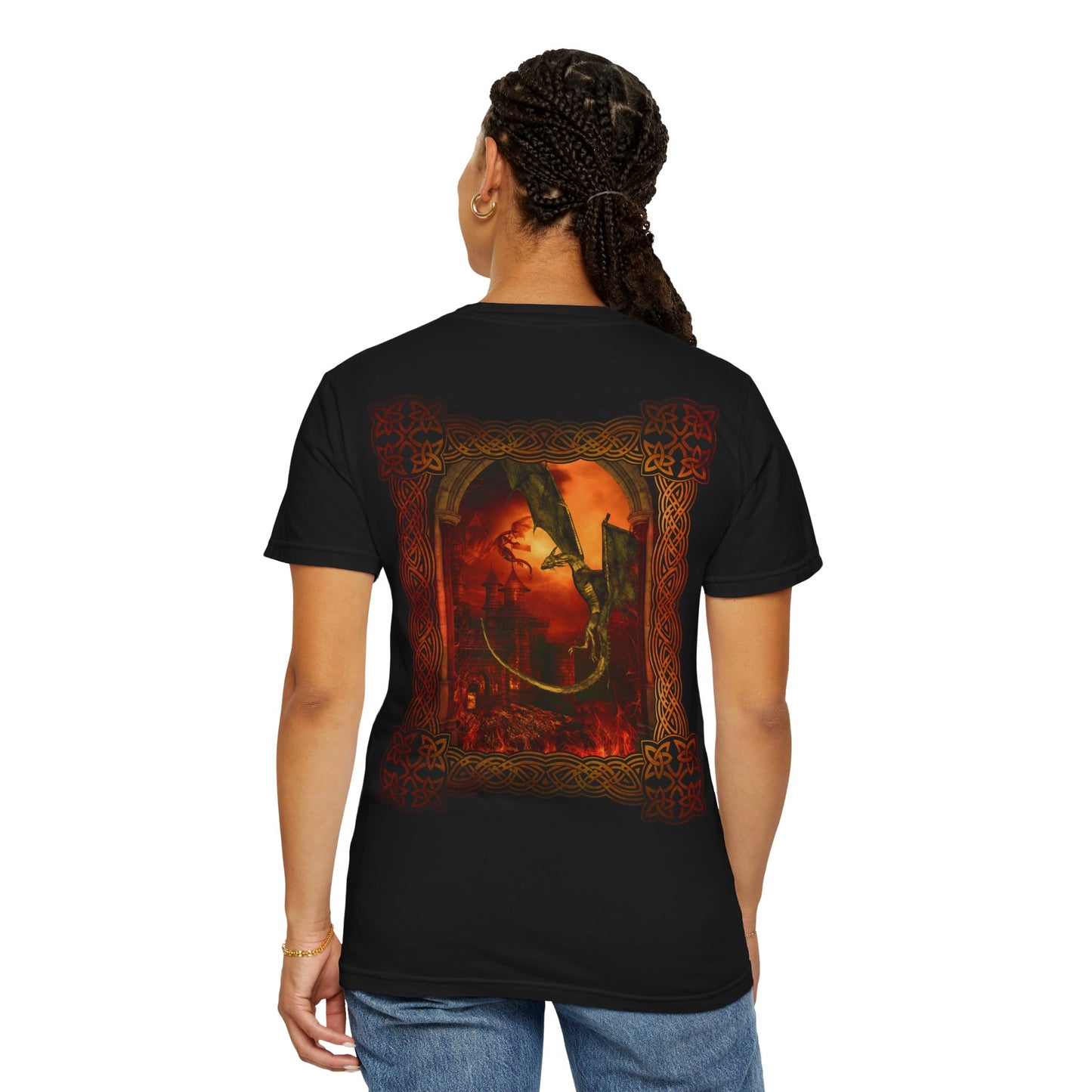 Unisex Heavy Cotton Tee:  "Dragons" [Blue Fury-Banner/Panel]