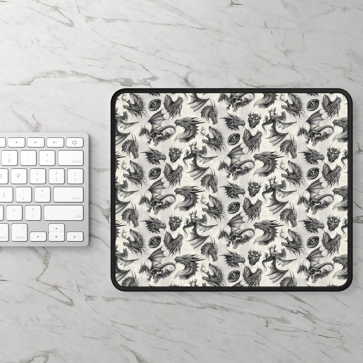 Mouse Pad-Gaming;  9x7 - Emerald Dragons [Dragon Etching - B/W]