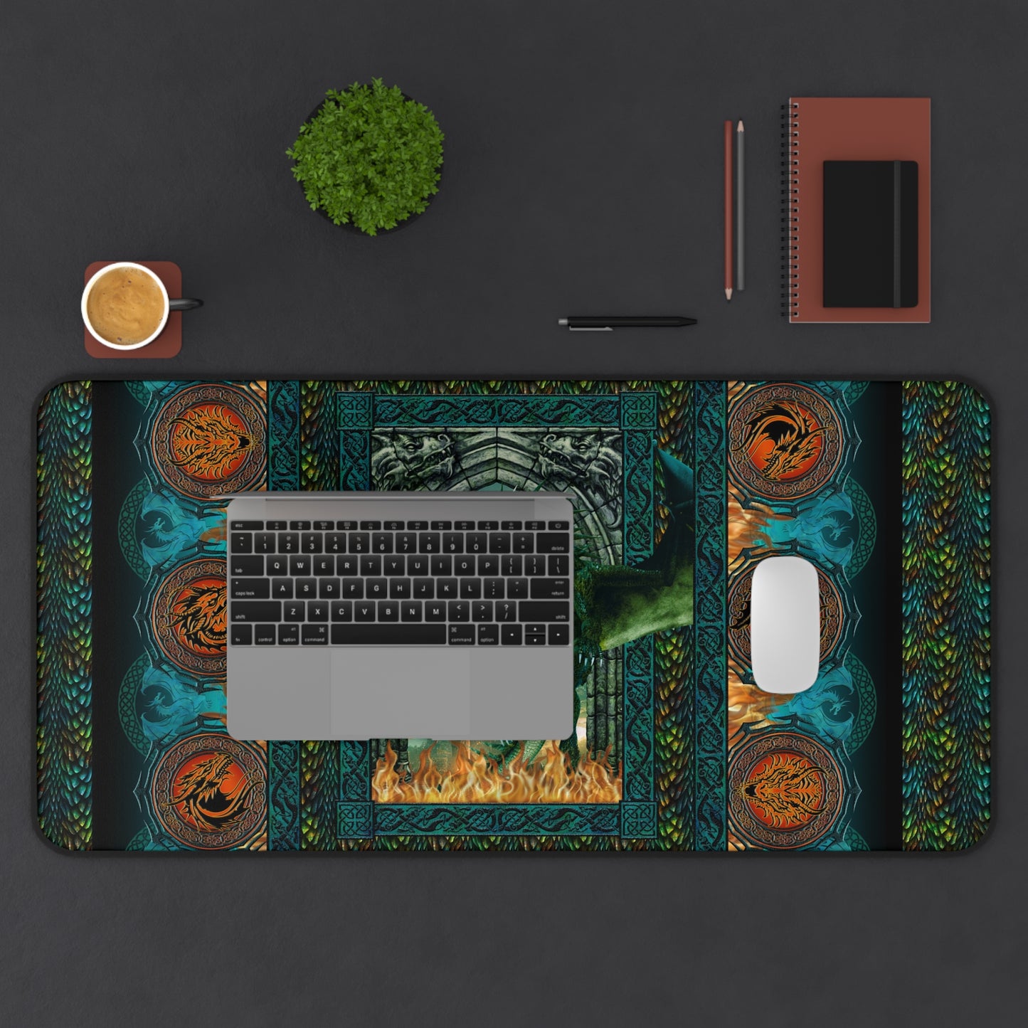 Desk Mat (23x13):  Emerald Dragons [Dragon Panel]