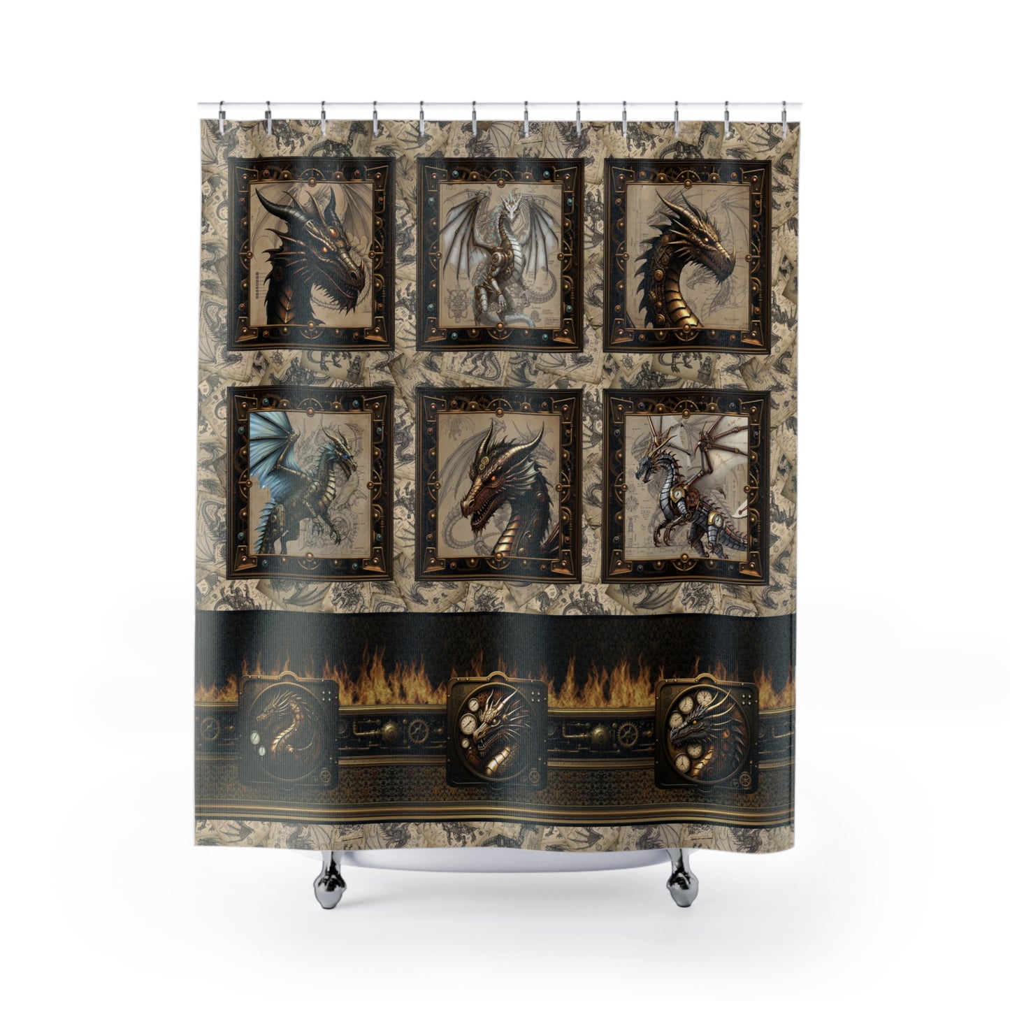 Shower Curtain (71" × 74"):   Steampunk Dragons