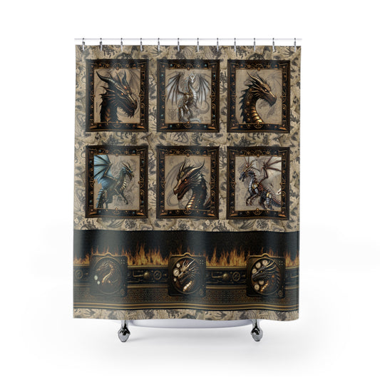 Shower Curtain (71" × 74"):   Steampunk Dragons
