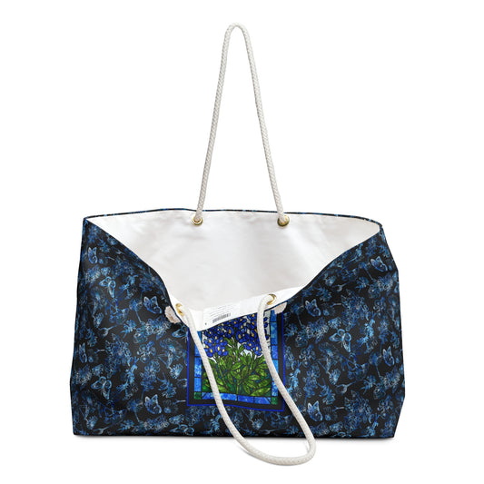Blue Hydrangea & Butterfly Weekender Bag — Floral Travel Tote